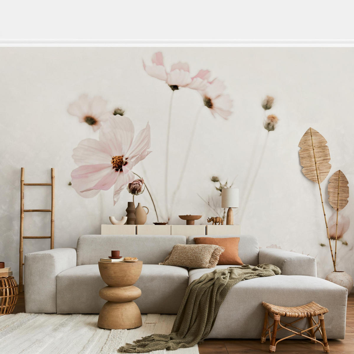 FOTOTAPETE Cosmea in zarten Cremetönen 288/190 cm - Eichefarben, Papier (288/190cm) - Bilderwelten