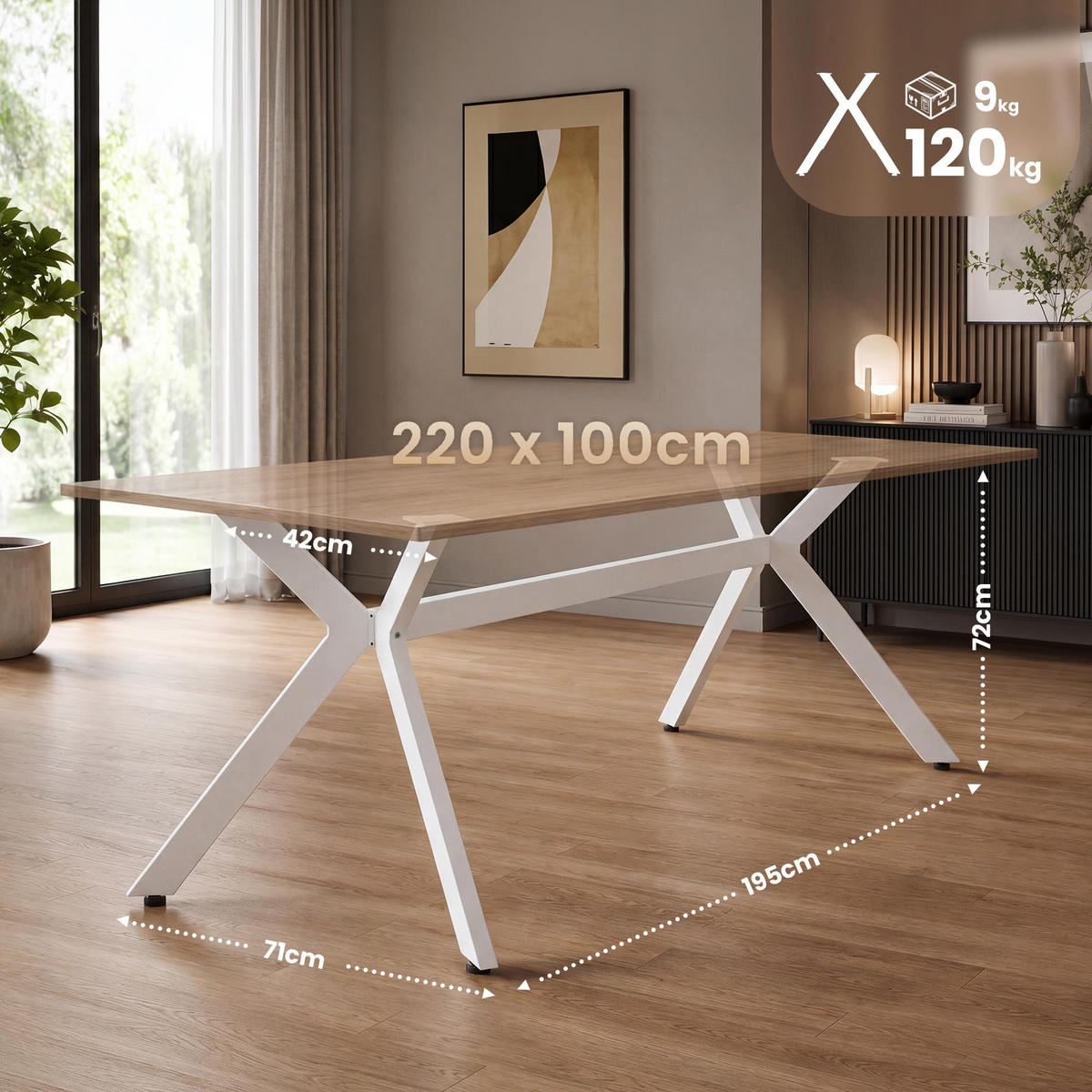 TISCHBEIN eckig 195/71/72 cm Metall Weiß - Weiß, Metall (195/72/71cm) - CLP