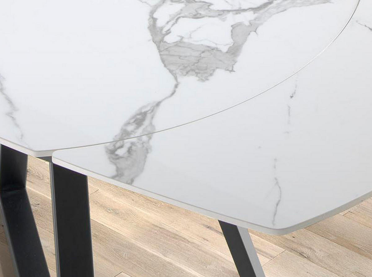 ESSTISCH Ausziehbarer Esstisch ovales Fass porzellanmarmor aus schwarzer Stahl Ø120/90/77 cm - Schwarz/Weiß, Stein (90/120/77cm) - ANGEL CERDA