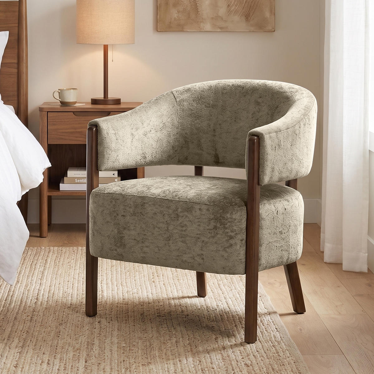 KŘESLO ze světle hnědého žinylkového dřeva - hnědá/světle hnědá, dřevo/textil (63.5/78.5/71cm) - HOMCOM