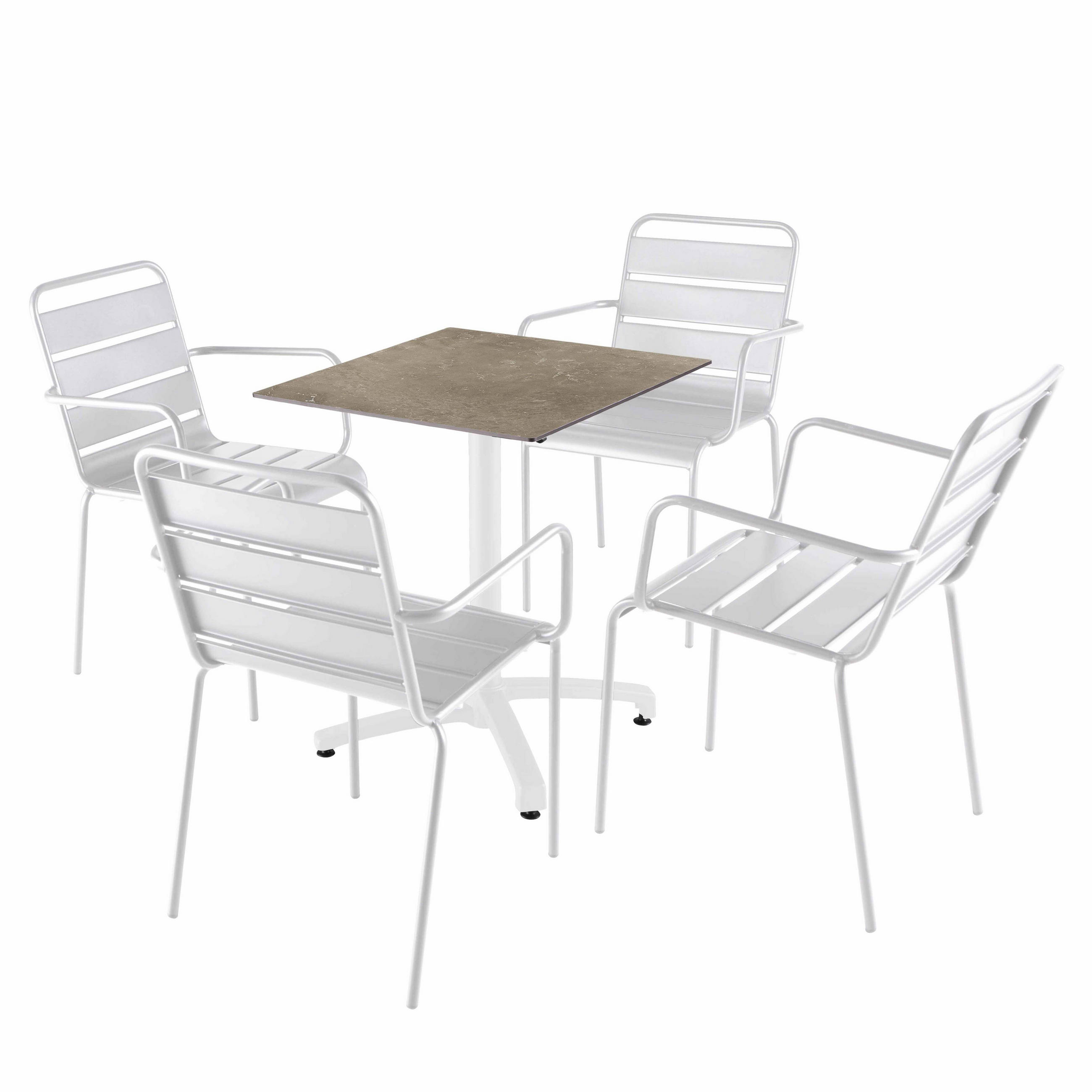GARTENSET 5-tlg., Marmor Beige und Weiß - Weiß, Metall - Oviala