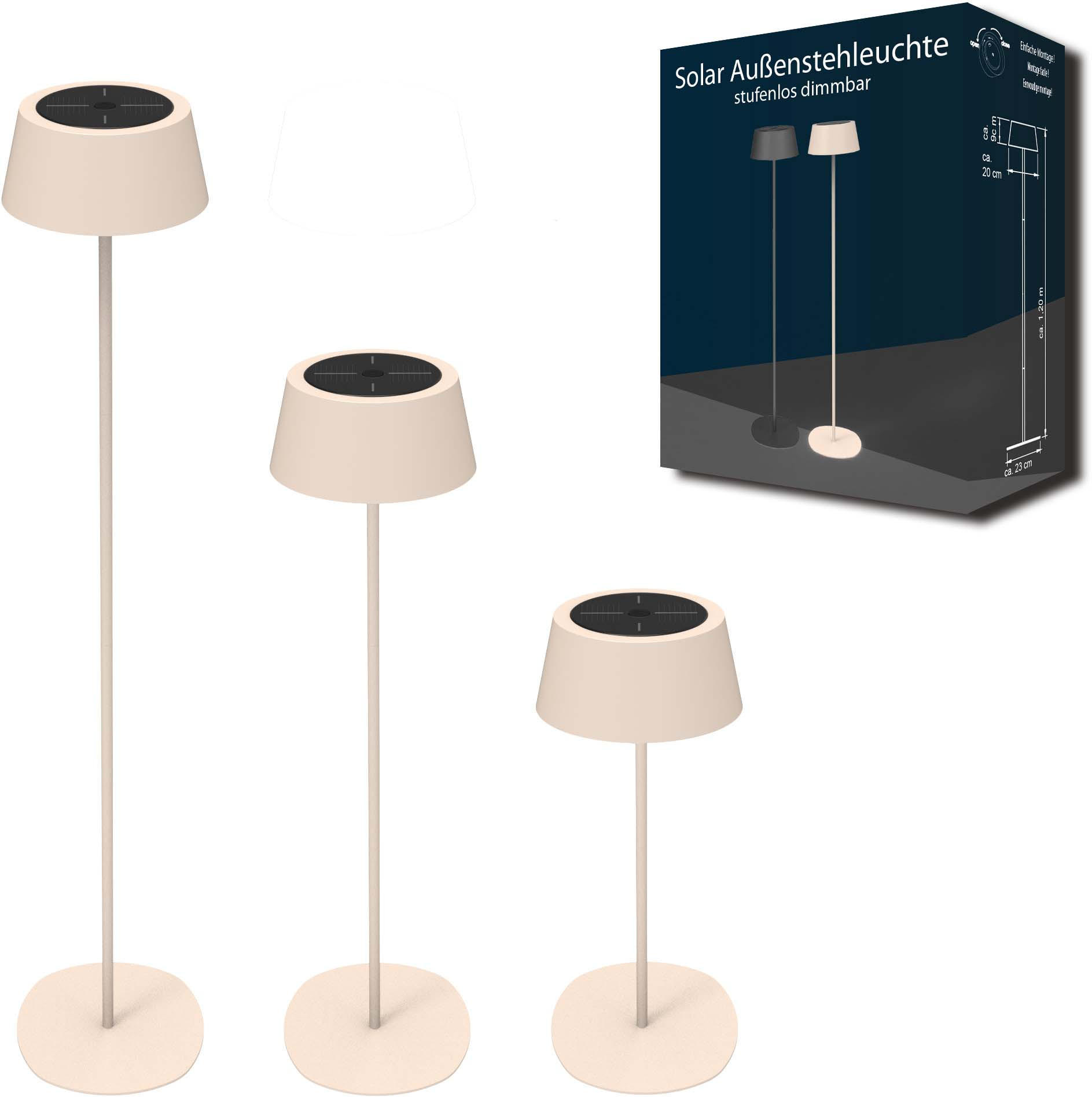 LED-STEHLEUCHTE Solar Outdoor bis zu 120cm Metall beige - Beige, Metall (23/23/120cm) - Northpoint