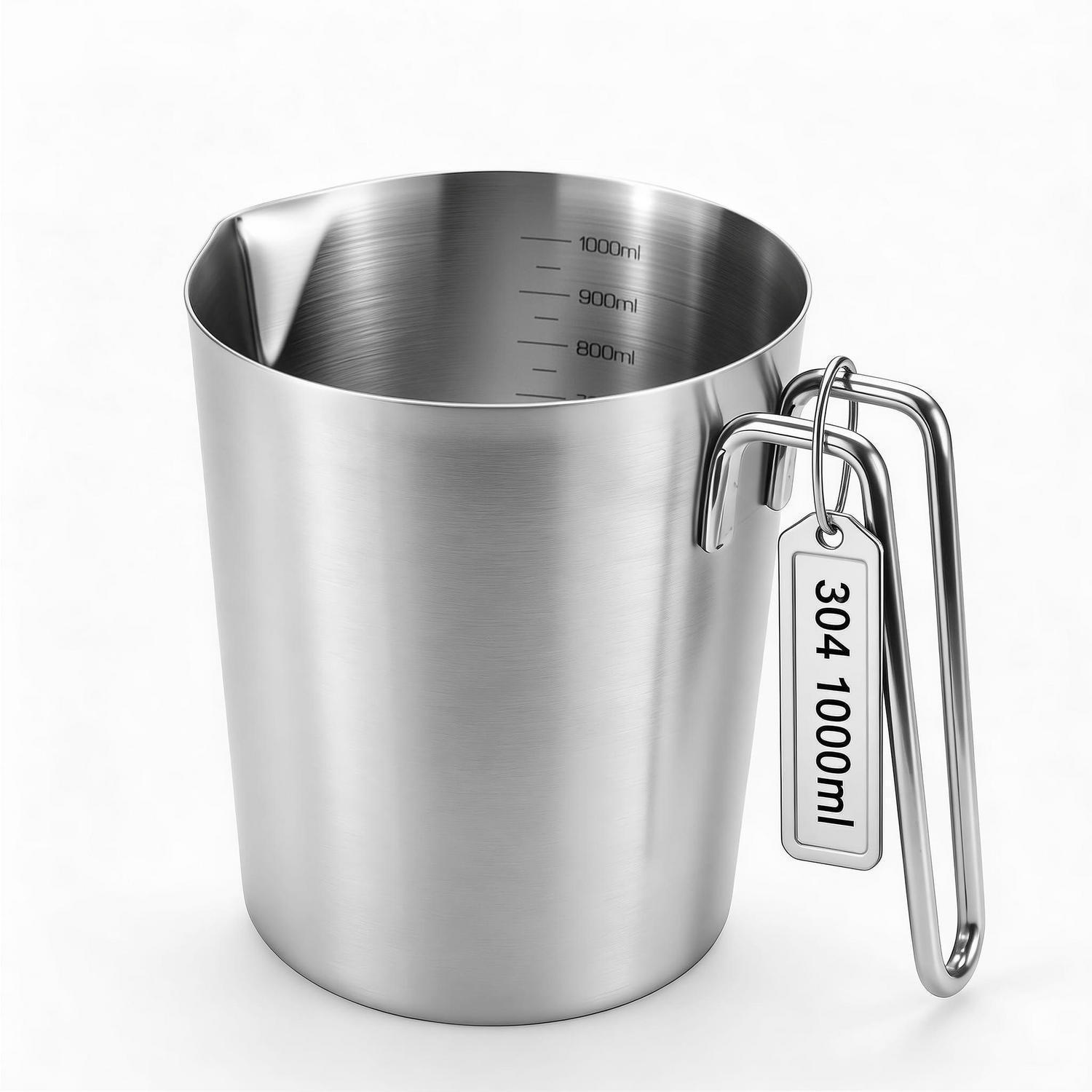 MESSBECHER Edelstahl 1000ml mit Feinskala - Silberfarben, Metall (1L)