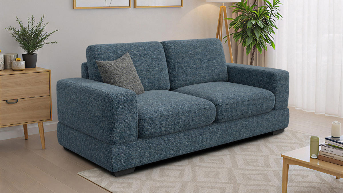 SOFA OTTO 3-Sitzer, marineblau - Blau/Schwarz, Holz/Textil (201/89/98cm) - Courtois Laville