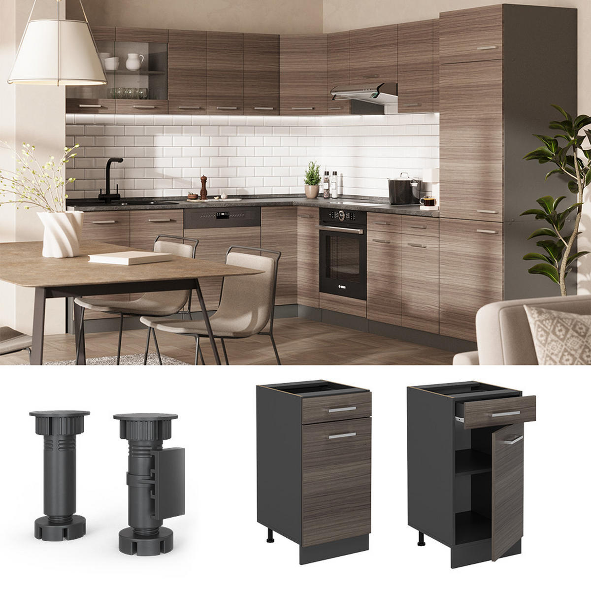 KÜCHENUNTERSCHRANK R-Line Edelgrau 40 cm ohne Arbeitsplatte - Anthrazit/Braun, Holzwerkstoff (40/81.6/46cm) - Vicco