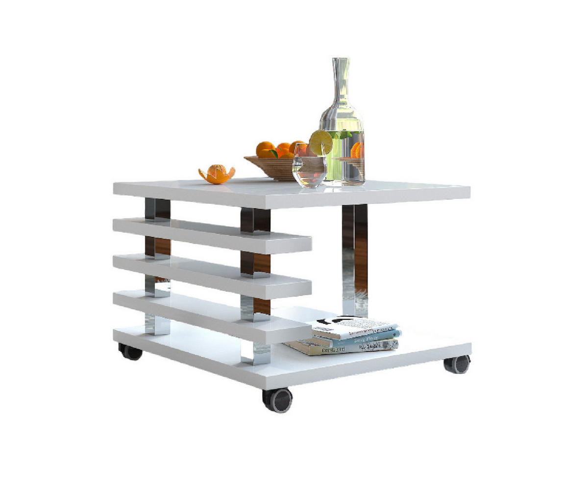 COUCHTISCH quadratisch Weiß Hochglanz Rollen - Weiß Hochglanz, Holzwerkstoff (60/60/45cm) - designimpex
