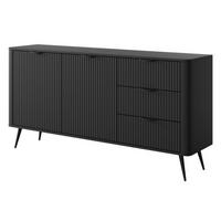 KOMMODE Schwarz LENA Geriffelt 2 Türen 3 Schubladen - Schwarz, Holzwerkstoff (163/81/38cm) - Sepro Meble
