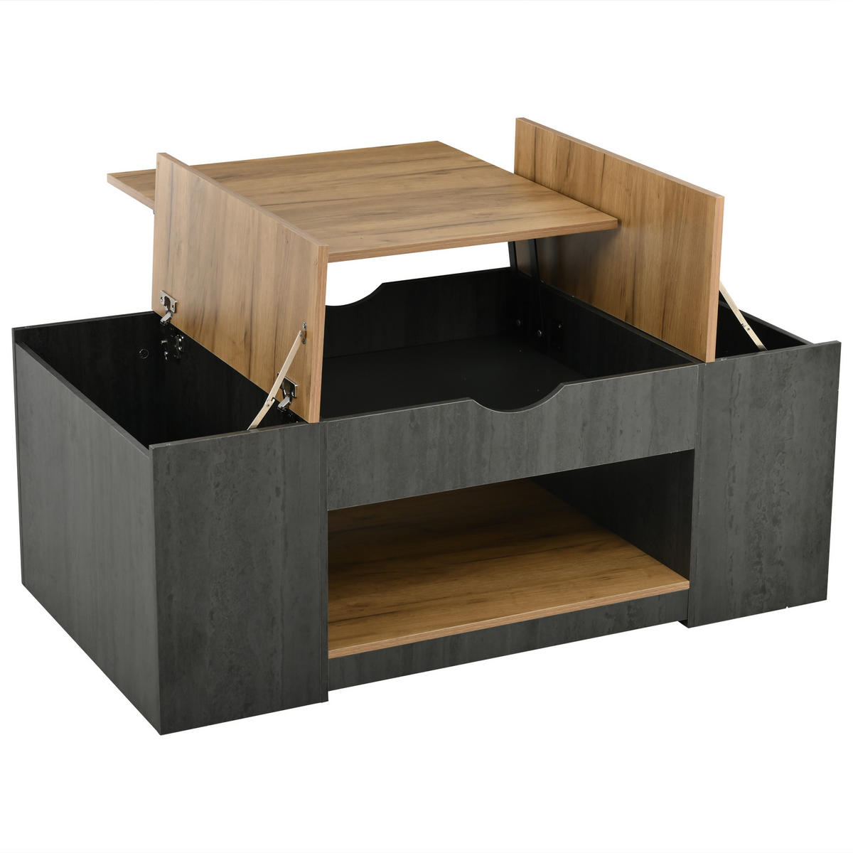 COUCHTISCH, höhenverstellbar mit Stauraum, MDF-Holzmaserung, grauer Korpus, 109,5/59,7/43 cm,Grau - Grau, Holzwerkstoff (59.7/109.5/57.4cm) - Redom