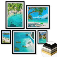 WANDBILDER 5er-Set - 50x50 cm & 20x30 cm & 40x60 cm Schwarzer Rahmen - Strände, Palmen, kristallklares Wasser - Schwarz, Kunststoff (40/60cm) - ArtPrintCave