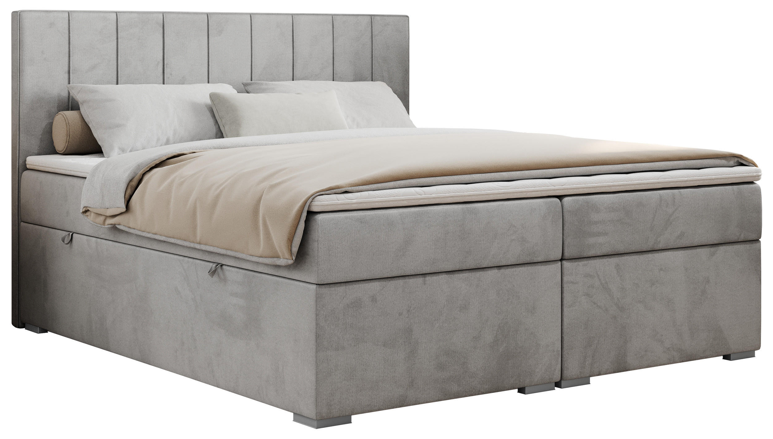 BOXBETT ALLY 160/200 Hellgrau Velvet - H4 - Hellgrau, Holz/Textil (160/200cm) - MKS