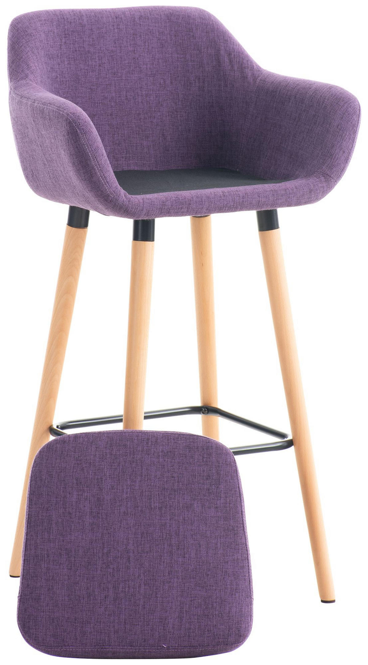 BARHOCKER Stoff lila - Eukalyptusholzfarben/Lila, Holz/Textil (55/99/46cm) - CLP