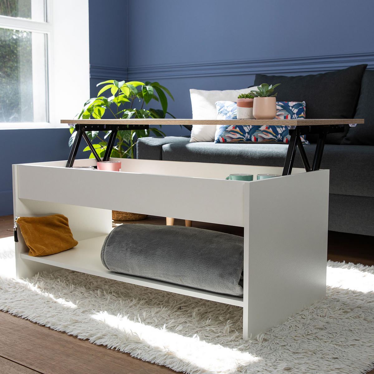 COUCHTISCH Hedda Weiß und Holz - Hellbraun/Weiß, Holzwerkstoff (100/50/58cm) - Happy Garden