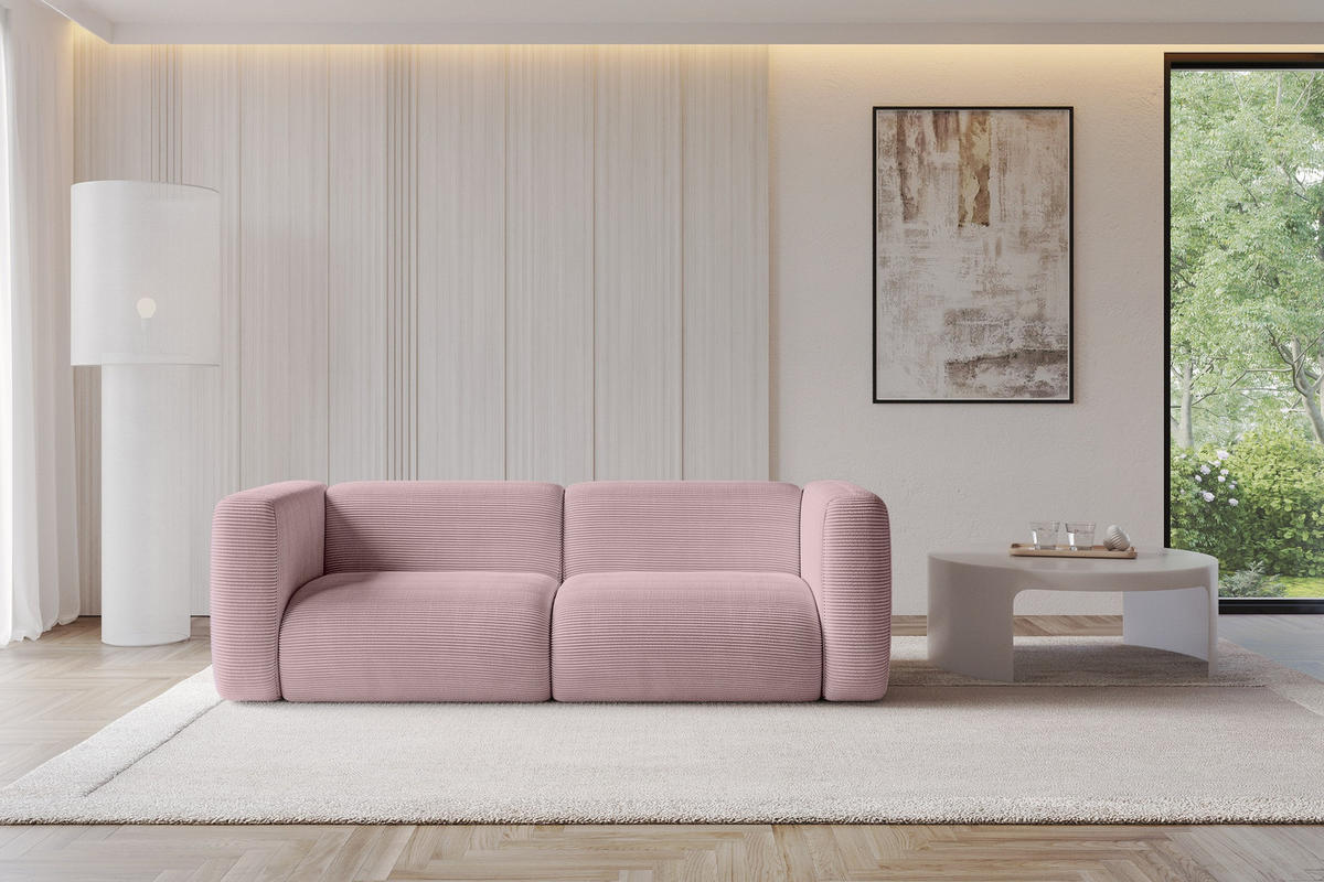 MODULARES Sofa 2-SITZER MIRA-S1 228x89x70 Rosa cm Cord - Schwarz/Rosa, Holzwerkstoff/Kunststoff (228/70/89cm) - ALTDECOR