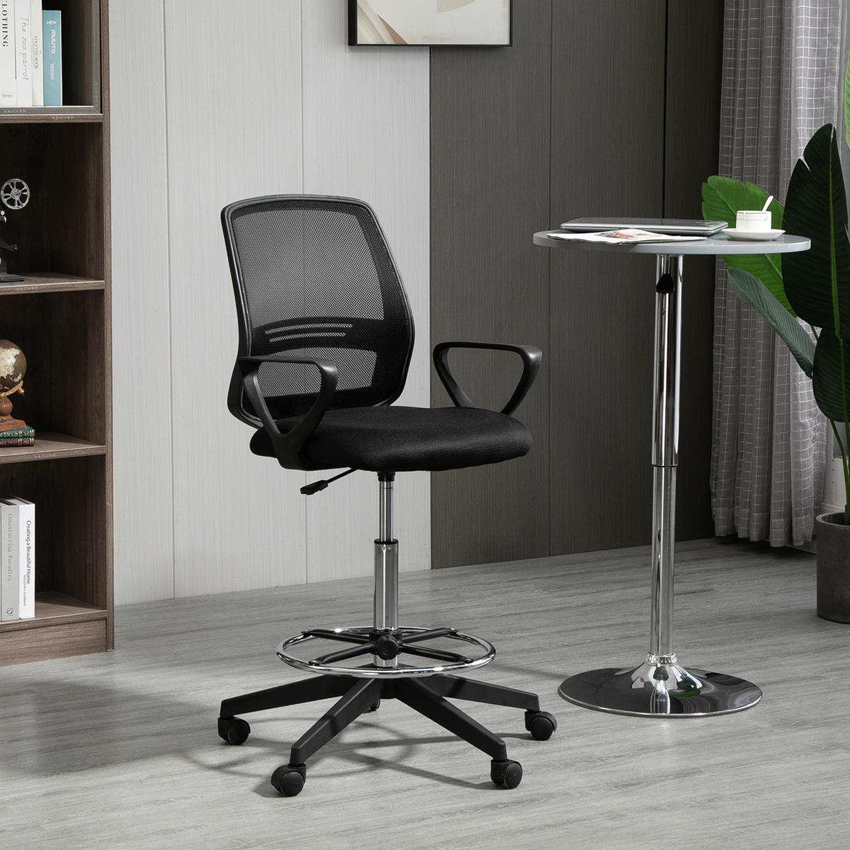 PRACOVNÍ ŽIDLE Ergonomická otočná židle Kancelářská židle s nastavitelnou výškou a opěrkou nohou - černá, textil (66/120/68cm) - Vinsetto