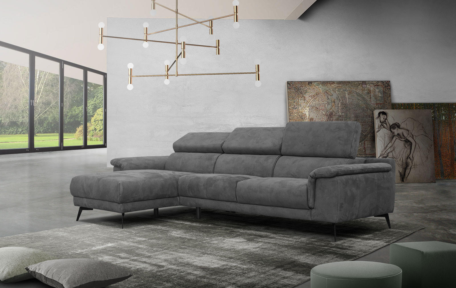 ECKSOFA FIERO 4-Sitzer, dunkelgrau - Dunkelgrau/Schwarz, Holzwerkstoff/Textil (158/269cm) - Courtois Laville
