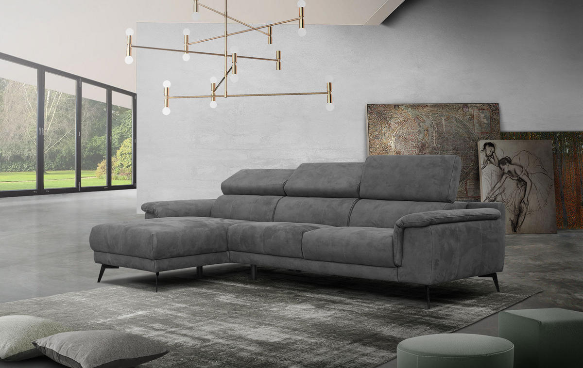 ECKSOFA FIERO 4-Sitzer, dunkelgrau - Dunkelgrau/Schwarz, Holzwerkstoff/Textil (158/269cm) - Courtois Laville