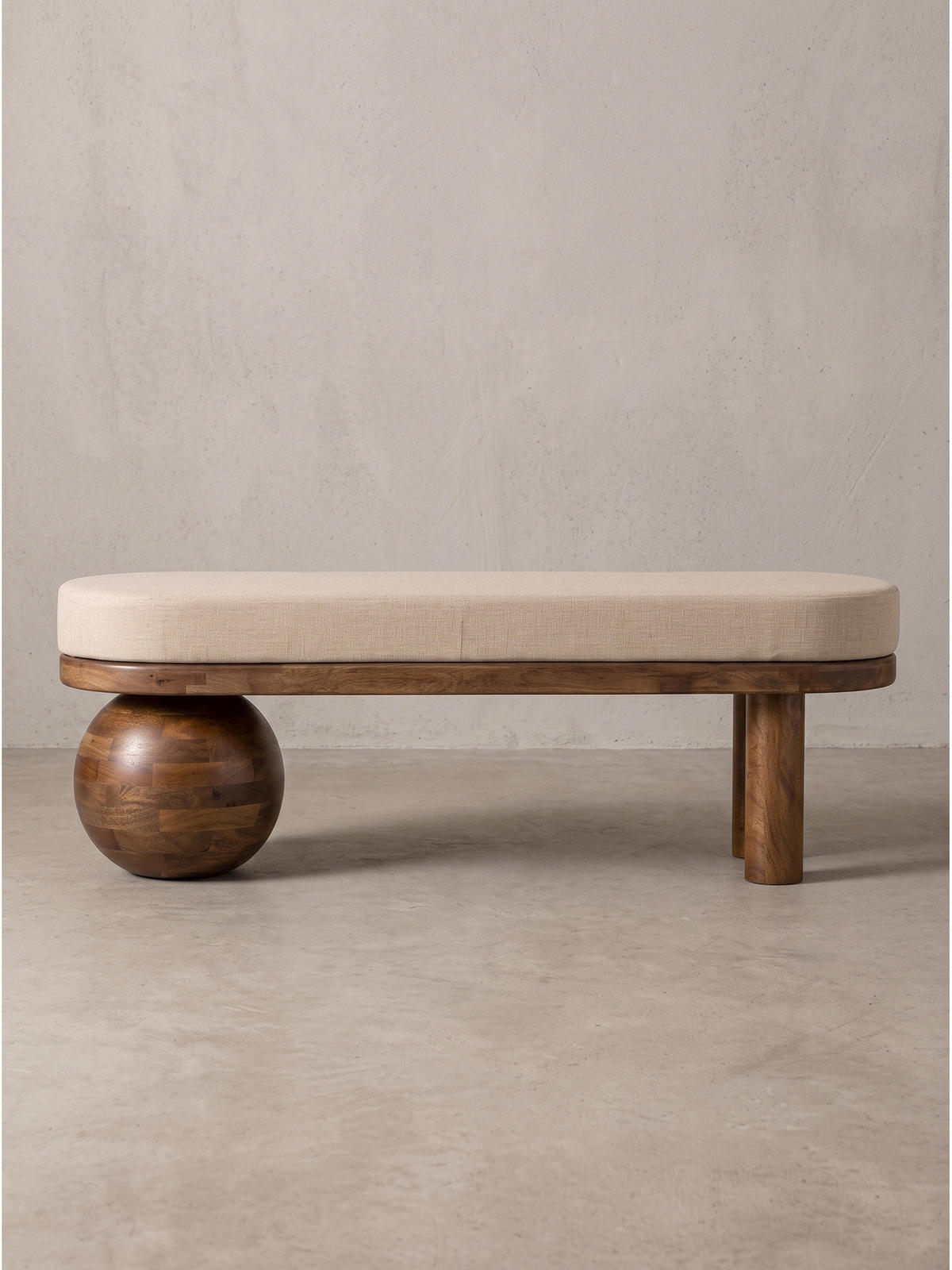 SITZBANK MAKARSKA, Stoff, Beige-Braun, 140 x 41,5 x 47,5 cm - Beige/Braun, Mangoholz/Holz (140/47.5/41.5cm) - KADIMA DESIGN