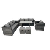 GARTENMÖBELSET mit Hocker Esstisch 9-Sitzer Grau - Dunkelgrau/Grau, Glas/Kunststoff - Fimous