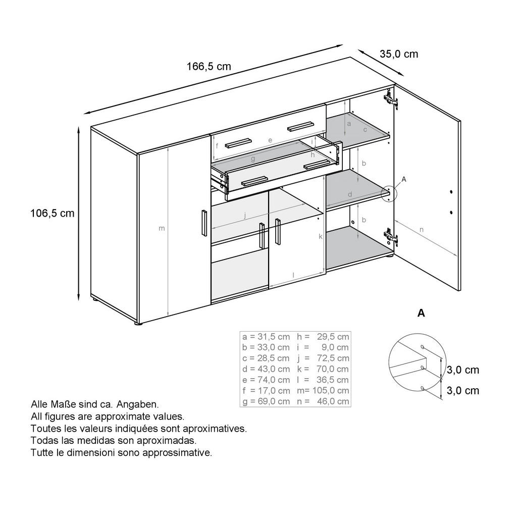 Thumbnail - Vladon Highboard, Sand, Holzwerkstoff, 166.5x106.5x35 cm, Wohnzimmer, Kommoden & Sideboards, Highboards