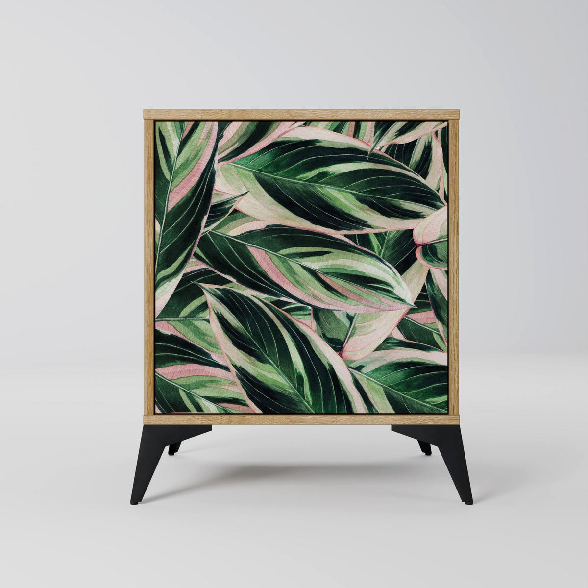 SIDEBOARD EERIE STROMANTHE, Eichefarben, 57,5x42x72,5 cm, Schwarze Metallfüße - Eichefarben/Multicolor, Holzwerkstoff/Metall (57.5/72.5/42cm) - SpaceRebels