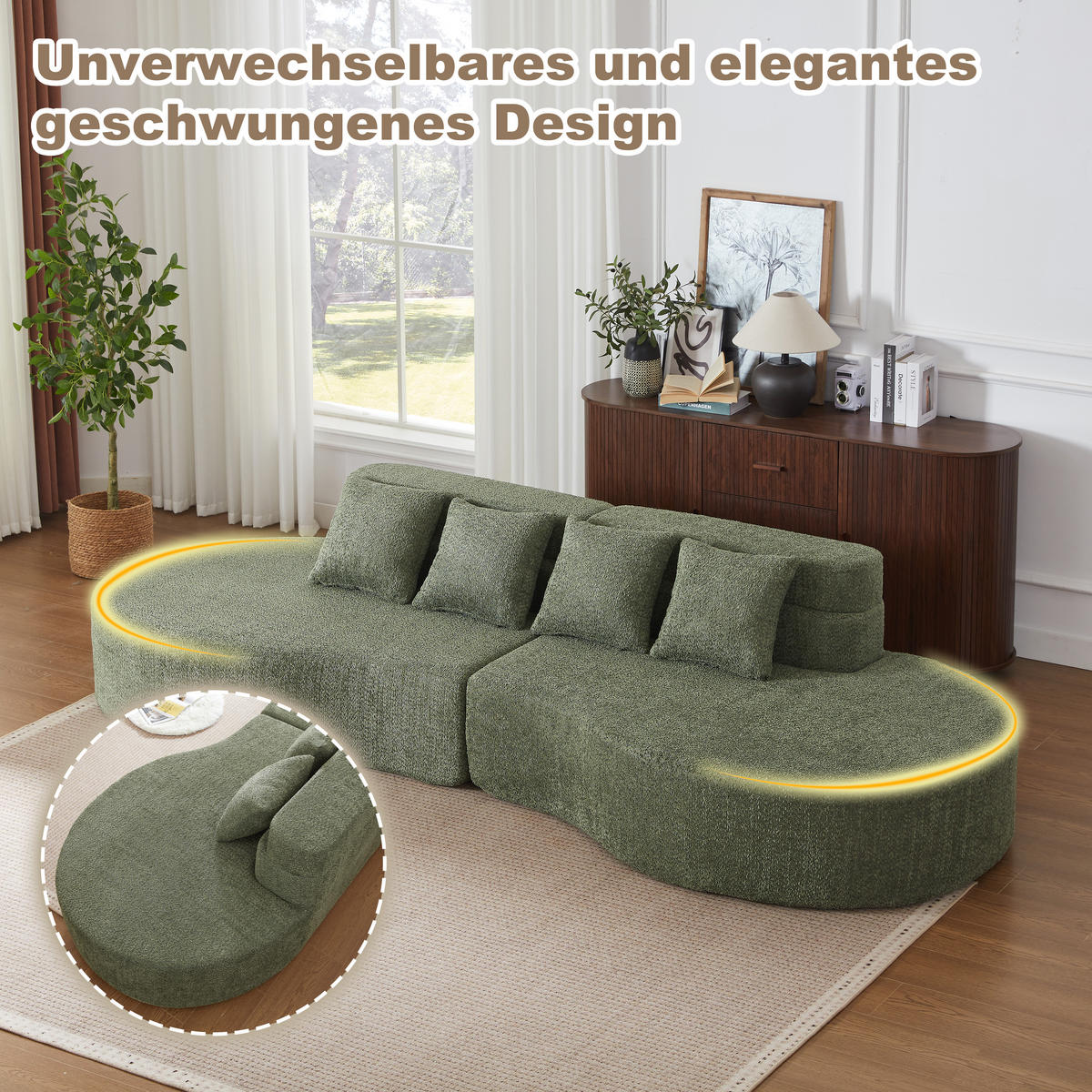 4-SITZER SOFA Chenille Grün modular - Grün, Textil (310/65/110cm) - WISHDOR