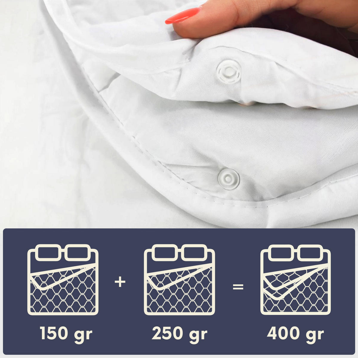 4-JAHRESZEITEN-BETTDECKE mit Clips 180x200 cm | Sommerdecke 150 g + Übergangsdecke 250 g | Soft-Vlies-Füllung - Weiß, Textil (180/200cm) - The White Stone