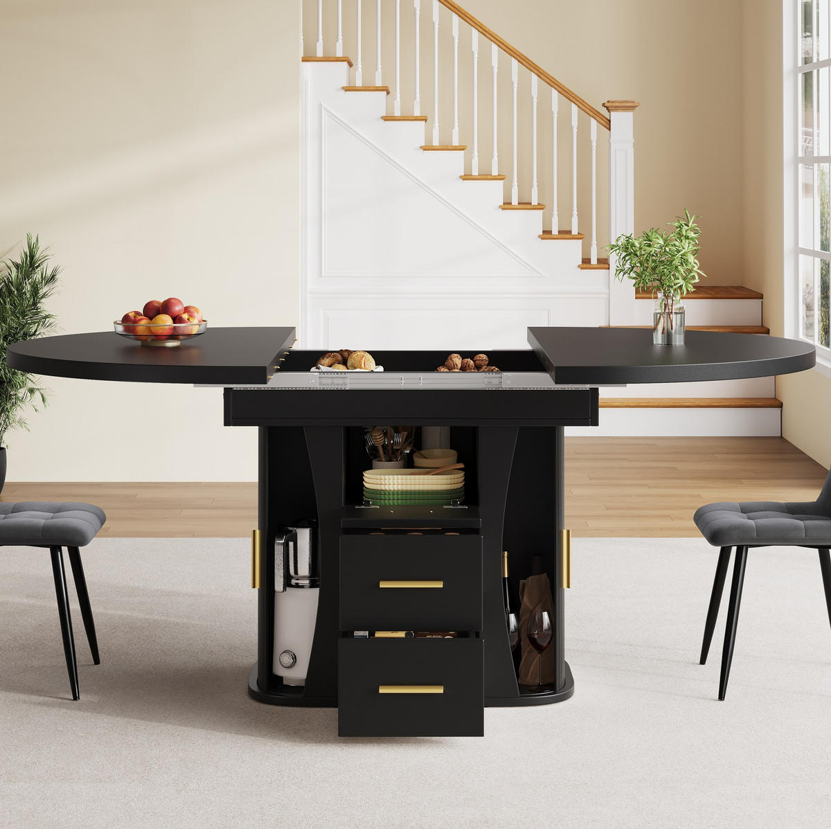 ESSTISCH ausziehbar 118-158 x 118 x 77 cm MDF Schwarz - Schwarz, Holzwerkstoff (158/118/77cm) - Meubliv