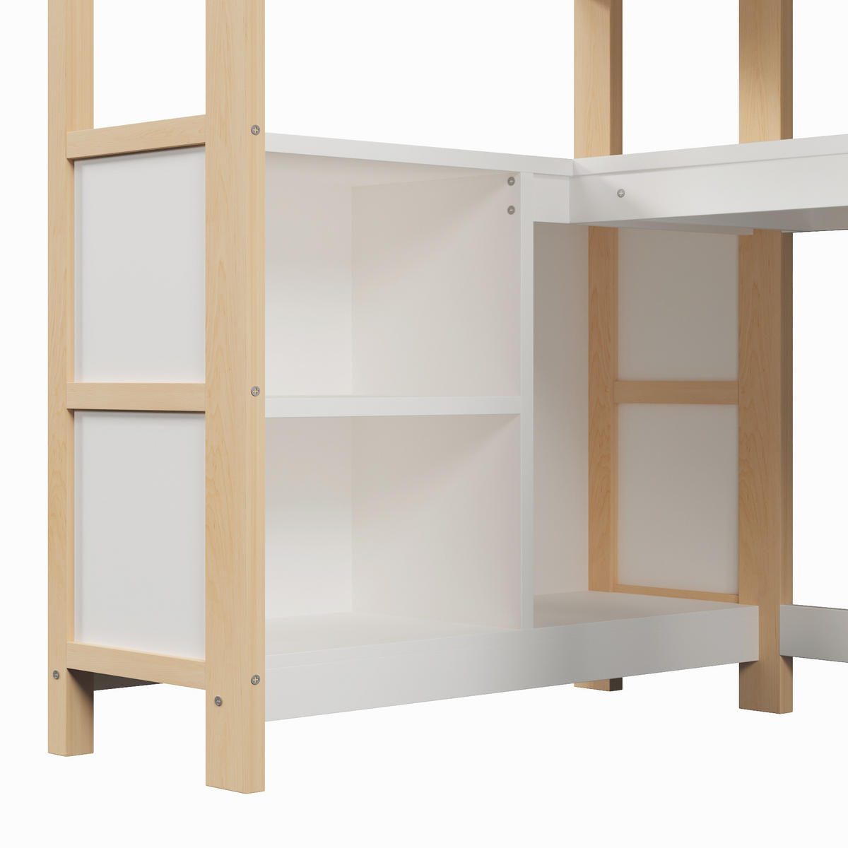 HOCHBETT 90/200 cm in Weiß/Natur mit Schreibtisch, Regalen und Kleiderschrank aus Kiefer - Naturfarben, Holz/Holzwerkstoff (90/200cm) - CHICFURN