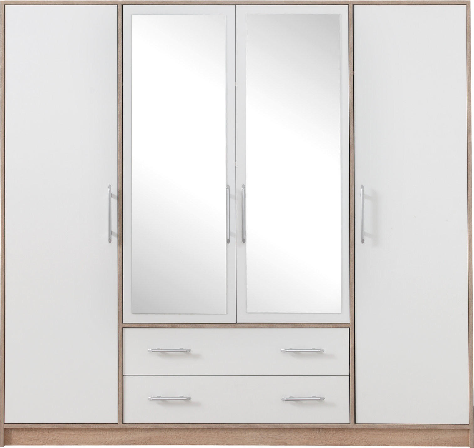 DREHTÜRENSCHRANK VANO 200/190/56cm 4-türig mit Spiegel Weiß - Weiß, Holzwerkstoff (200/190/56cm) - MASSENO