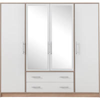 DREHTÜRENSCHRANK VANO 200/190/56cm 4-türig mit Spiegel Weiß - Weiß, Holzwerkstoff (200/190/56cm) - MASSENO