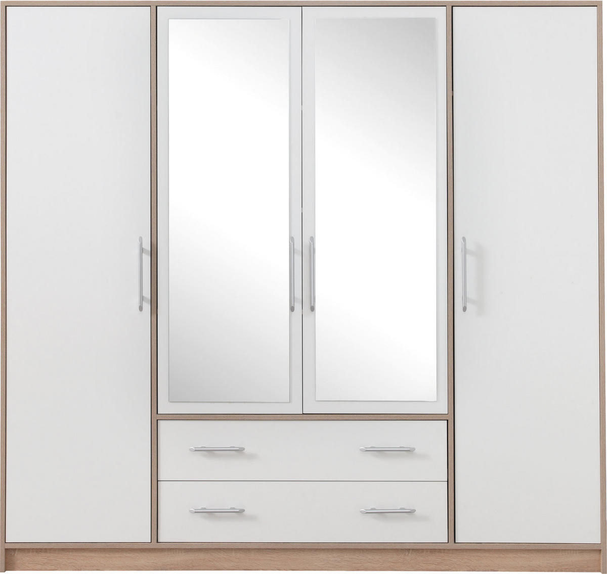 DREHTÜRENSCHRANK VANO 200/190/56cm 4-türig mit Spiegel Weiß - Weiß, Holzwerkstoff (200/190/56cm) - MASSENO