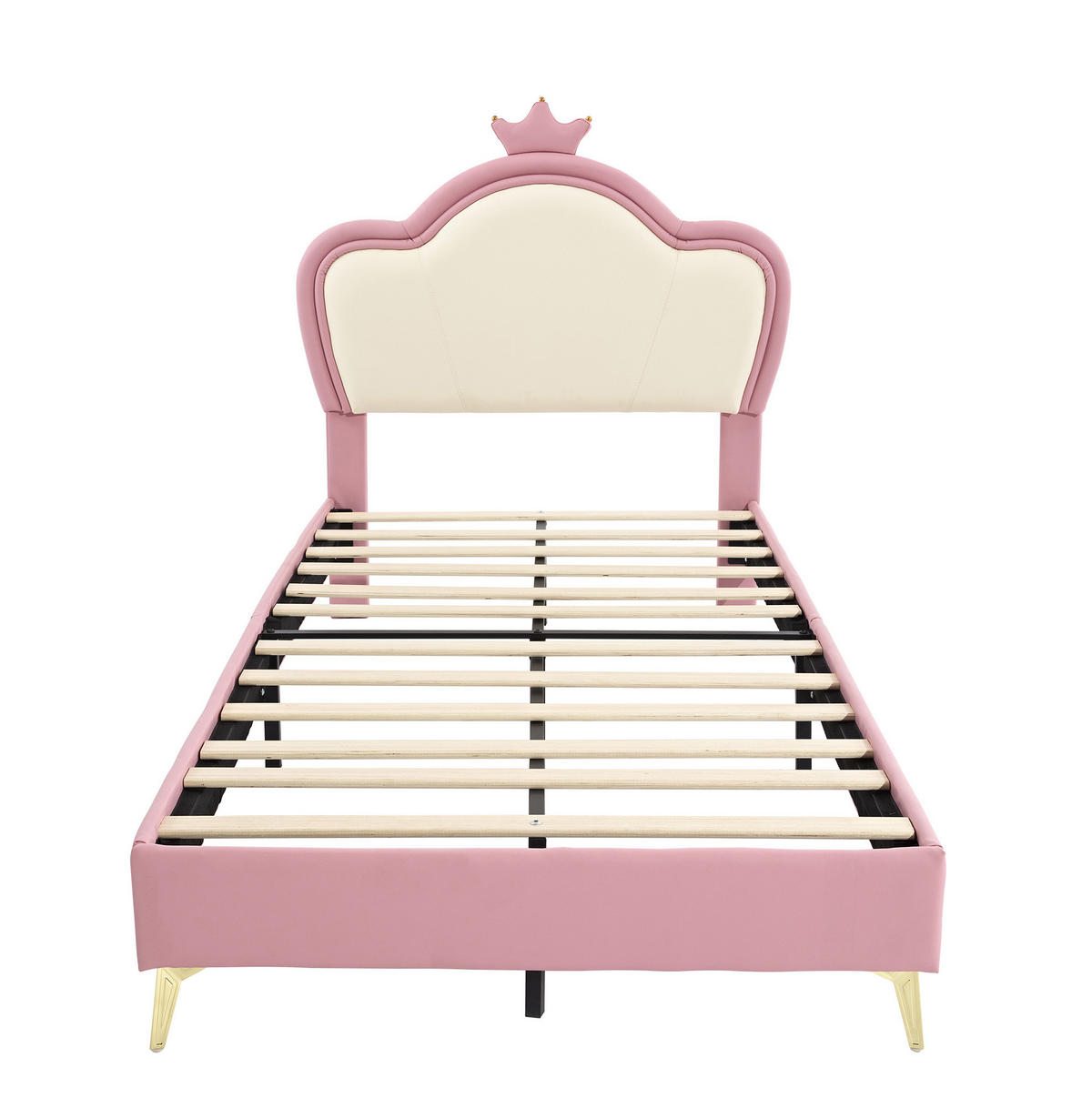 POLSTERBETT 90/200 cm Rosa/Weiß aus PU mit Kronen-Kopfteil - Weiß, Kunststoff (90/200cm) - OKMYHOME