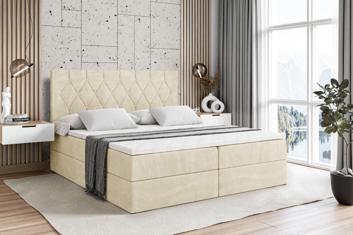 BOXBETT mit H4-Matratze und Lattenrost - VELANTO-BZ - 180x200 Beige - Beige, Holzwerkstoff (180/200cm) - ALTDECOR