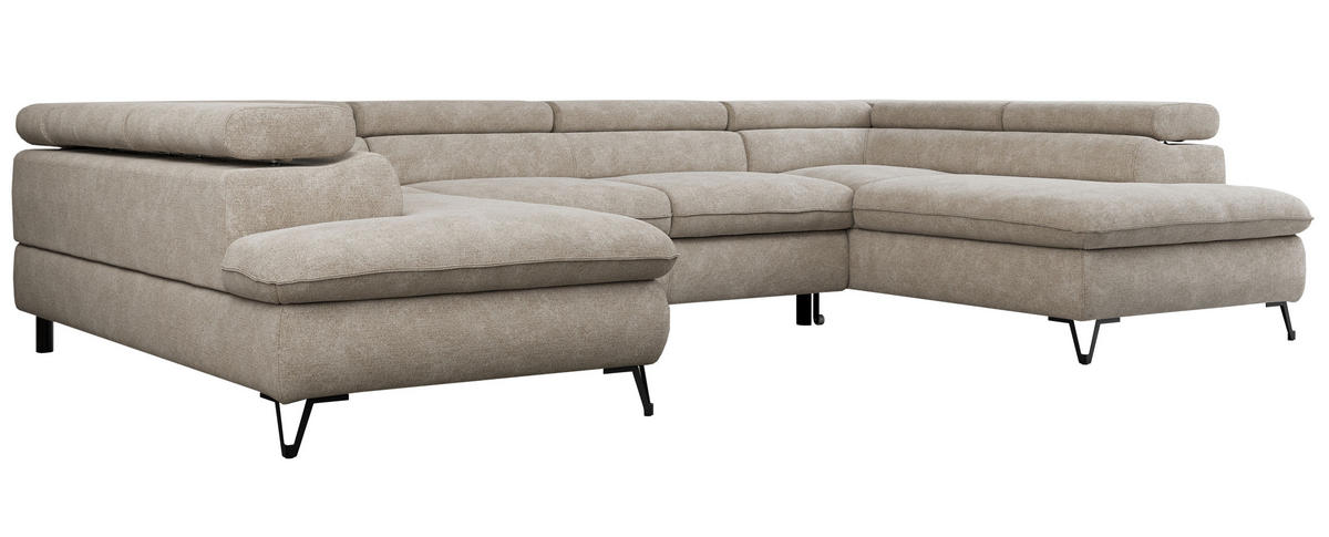 WOHNLANDSCHAFT PETER U Struktur Beige - Beige/Schwarz, Textil/Metall (346/76/208cm) - MKS