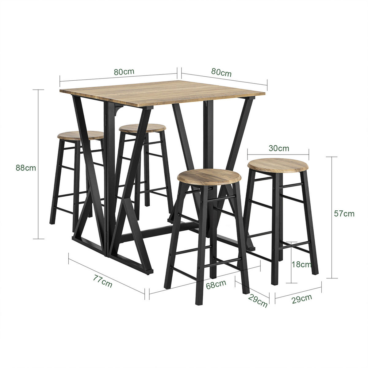 ESSTISCH + 4 x STÜHLE - Naturfarben, Holzwerkstoff/Metall (80/89/80cm) - SoBuy