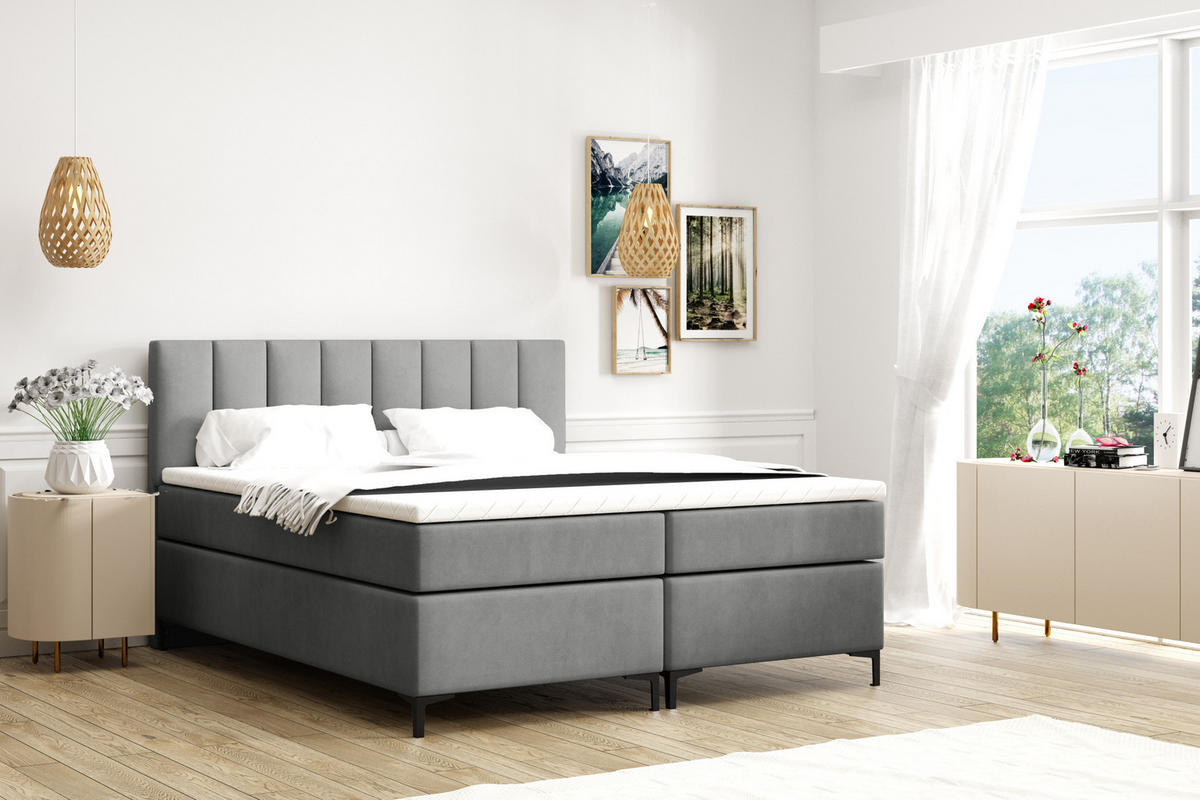 BOXBETT CHESTER 180 x 200 Grau - Grau, Textil/Metall (180/200cm) - VLR BEDS