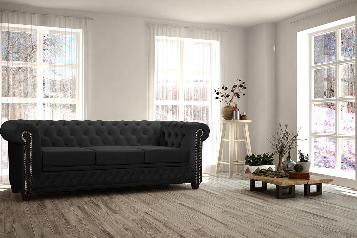 3-SITZER SOFA - Schwarz, Textil (203/72/86cm) - home24