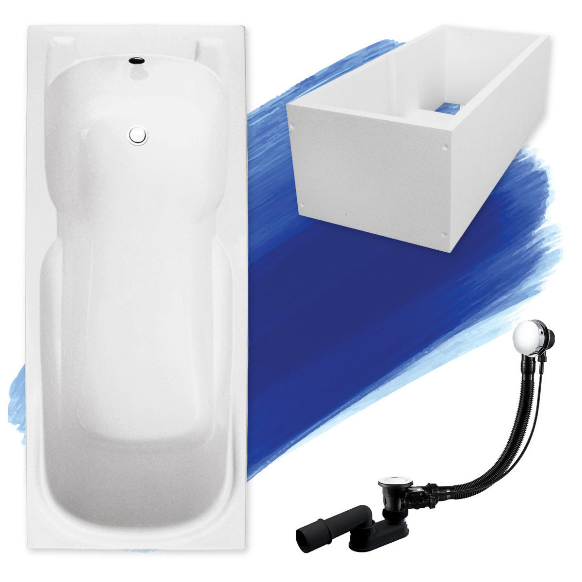 BADEWANNE Rechteck MAJKA 170/70 mit Träger Ablauf Füße - Weiß, Kunststoff (70/58/170cm) - bad land