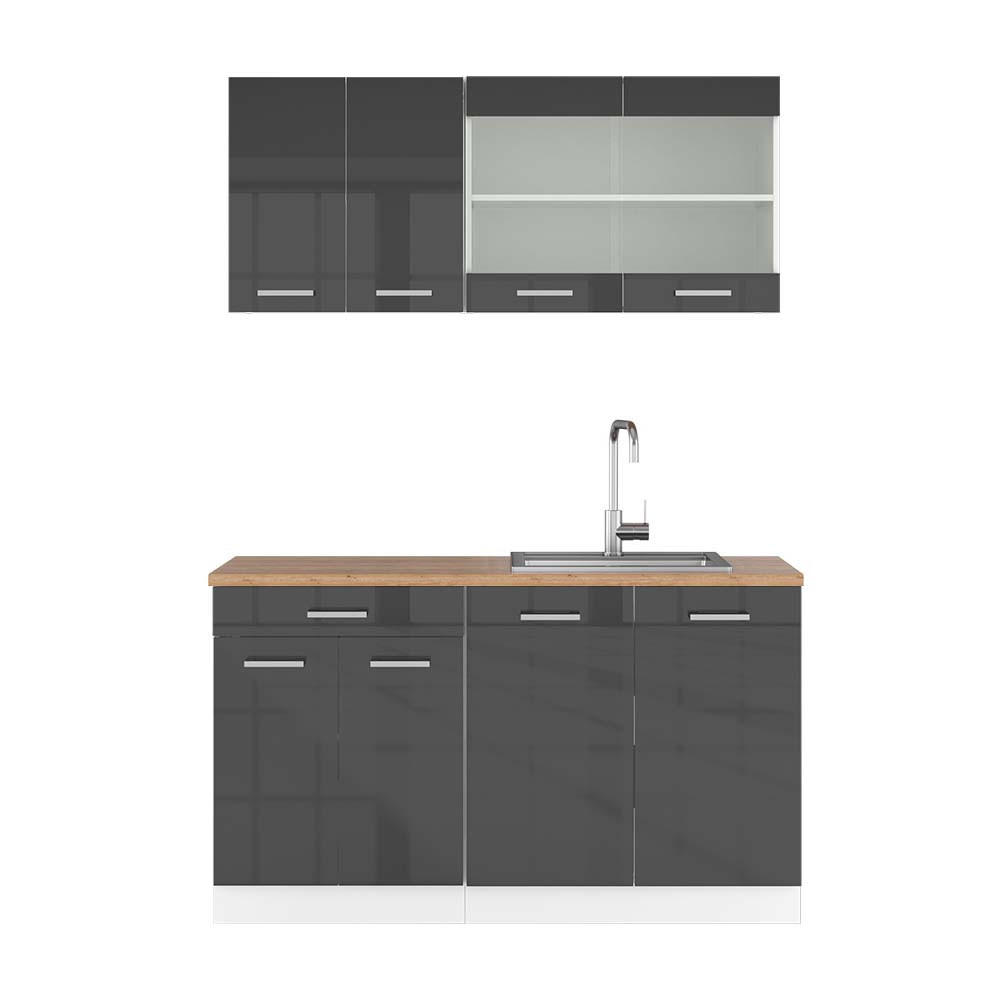 KÜCHENZEILE R-Line Anthrazit Hochglanz/Weiß 140 cm, AP Eiche - Anthrazit/Weiß, Holzwerkstoff (140/81.6/60cm) - Vicco