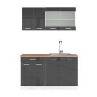 KÜCHENZEILE R-Line Anthrazit Hochglanz/Weiß 140 cm, AP Eiche - Anthrazit/Weiß, Holzwerkstoff (140/81.6/60cm) - Vicco