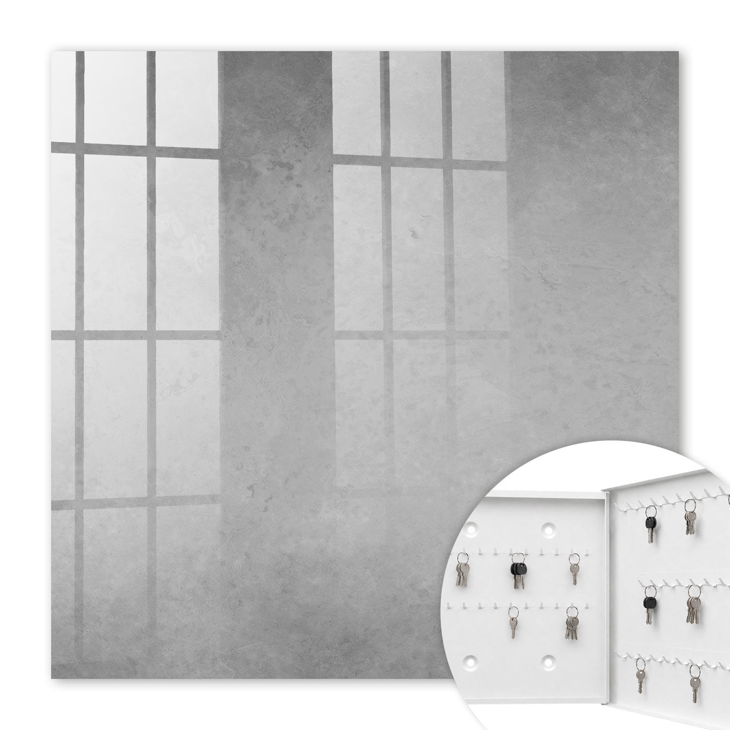 SCHLÜSSELBOX Weiß 30x30 cm – Türöffnung nach rechts - Graue Abstraktion - Grau, Metall (30/30/5cm) - TULUP