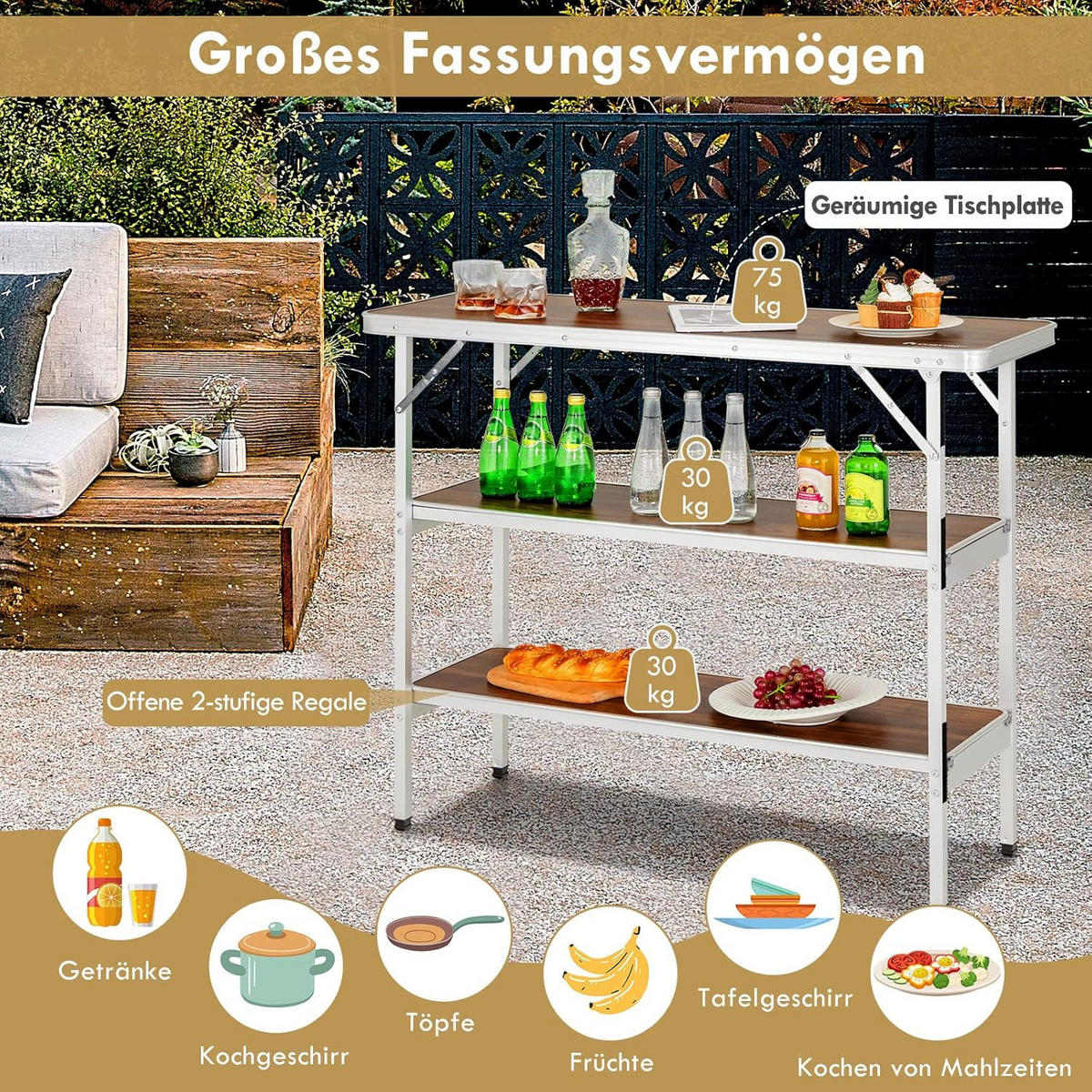 CAMPINGSCHRANK Kaffee - Braun, Holzwerkstoff (38/110/88cm) - COSTWAY