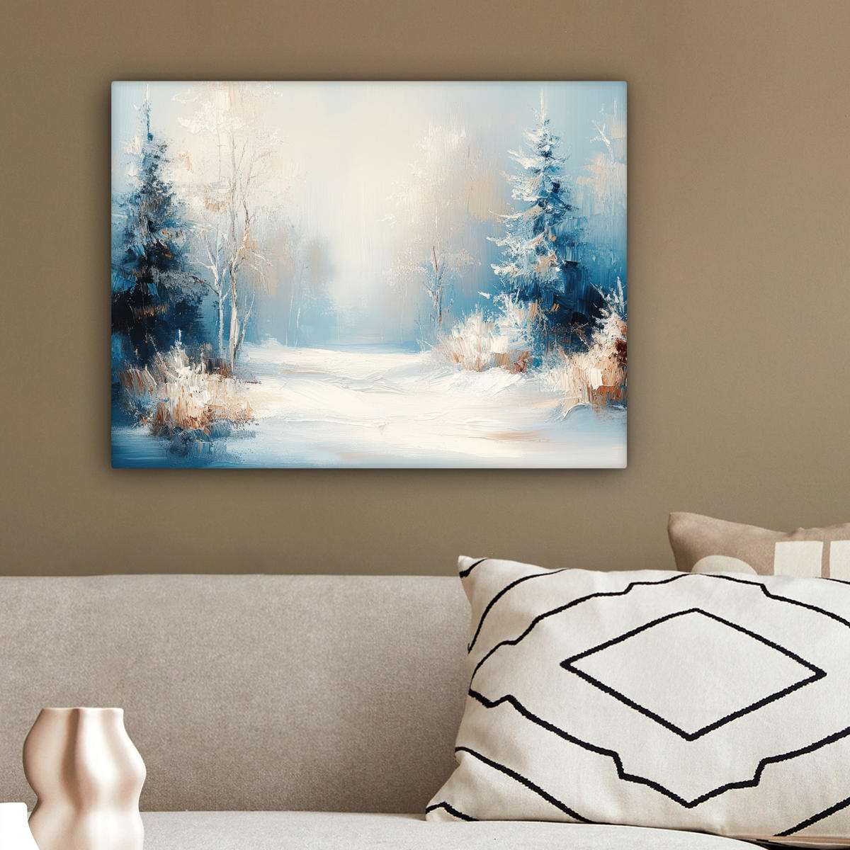 LEINWANDBILD Wald - Winter - Natur - Abstrakt - Schnee 40x30 cm - Weiß, Textil (40/30cm) - MuchoWow