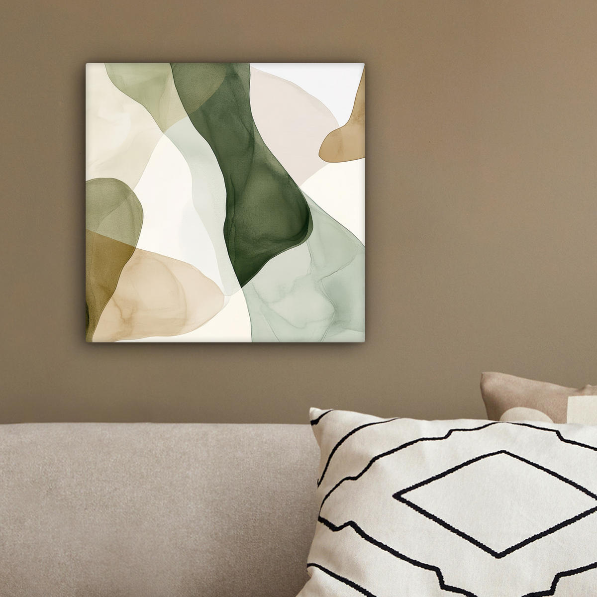 LEINWANDBILD Japandi - Abstrakt - Grün 20x20 cm - Salbeigrün, Textil (20/20cm) - MuchoWow