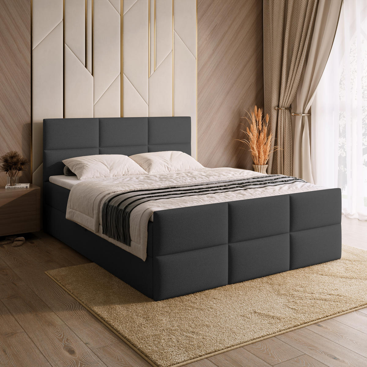 BOXSPRINGBETT Boston Duo Mit Bettkasten, Topper und Matratze Graphit Cosmic 101 160x200 cm - Graphitfarben/Schwarz, Textil (160/200cm) - Bromarkt