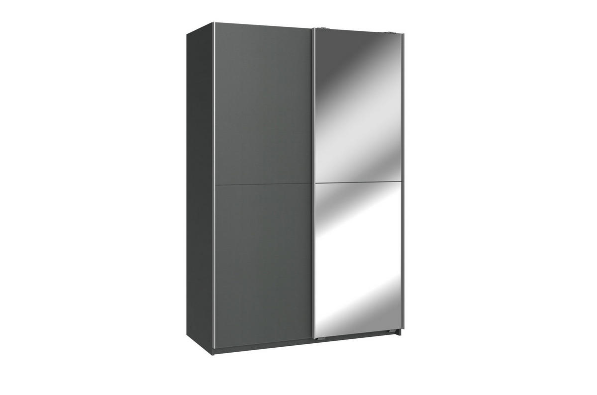 SCHWEBETÜRENSCHRANK Queen in Grafit 135 x 198 x 65 cm (BxHxT – Kleiderschrank mit einer Spiegeltür - Grau, Holzwerkstoff (80/200/120cm)