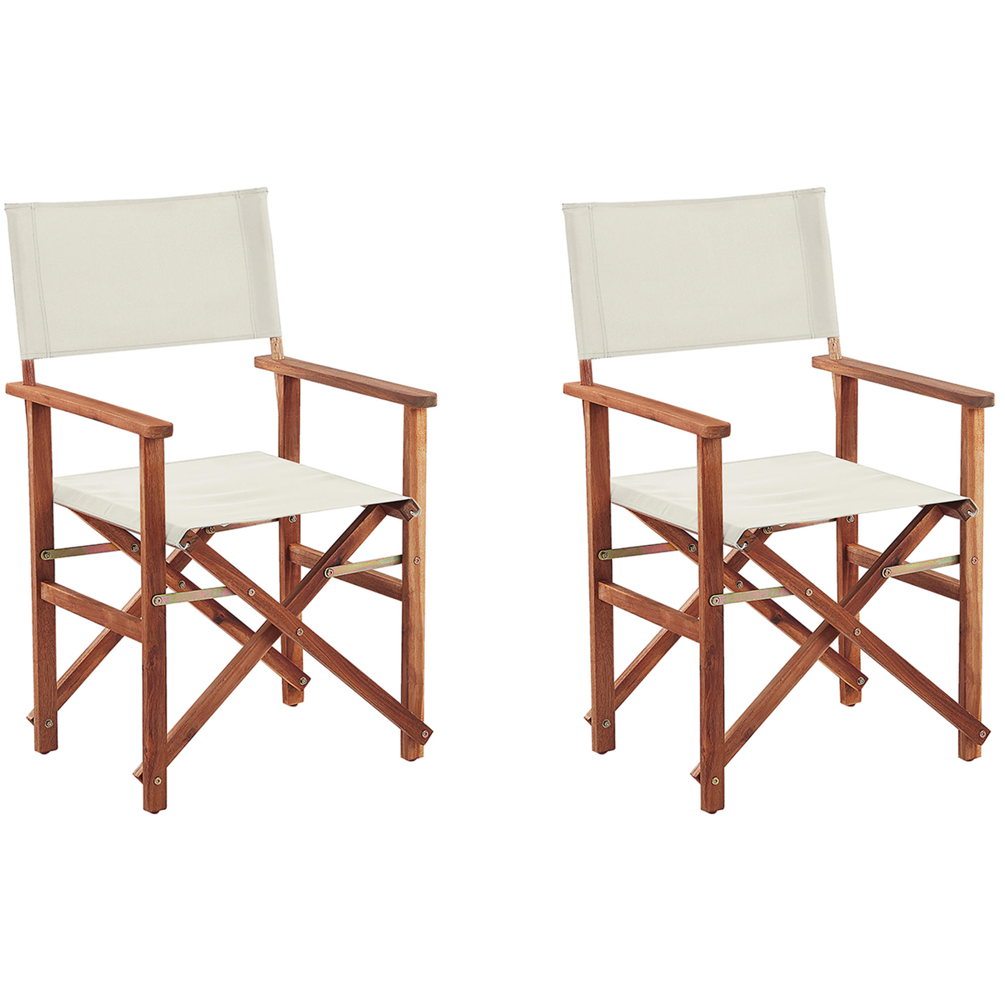 GARTENSTUHL 2er-Set Akazienholz dunkelbraun Auflagen cremeweiß Cine - Dunkelbraun/Weiß, Holz (50/91/50cm) - Beliani