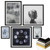 WANDBILDER 5er-Set - 50x50 cm & 20x30 cm & 40x60 cm Schwarzer Rahmen - Waldnebel, Mond, Schädel, Frau - Schwarz, Kunststoff (40/60cm) - ArtPrintCave