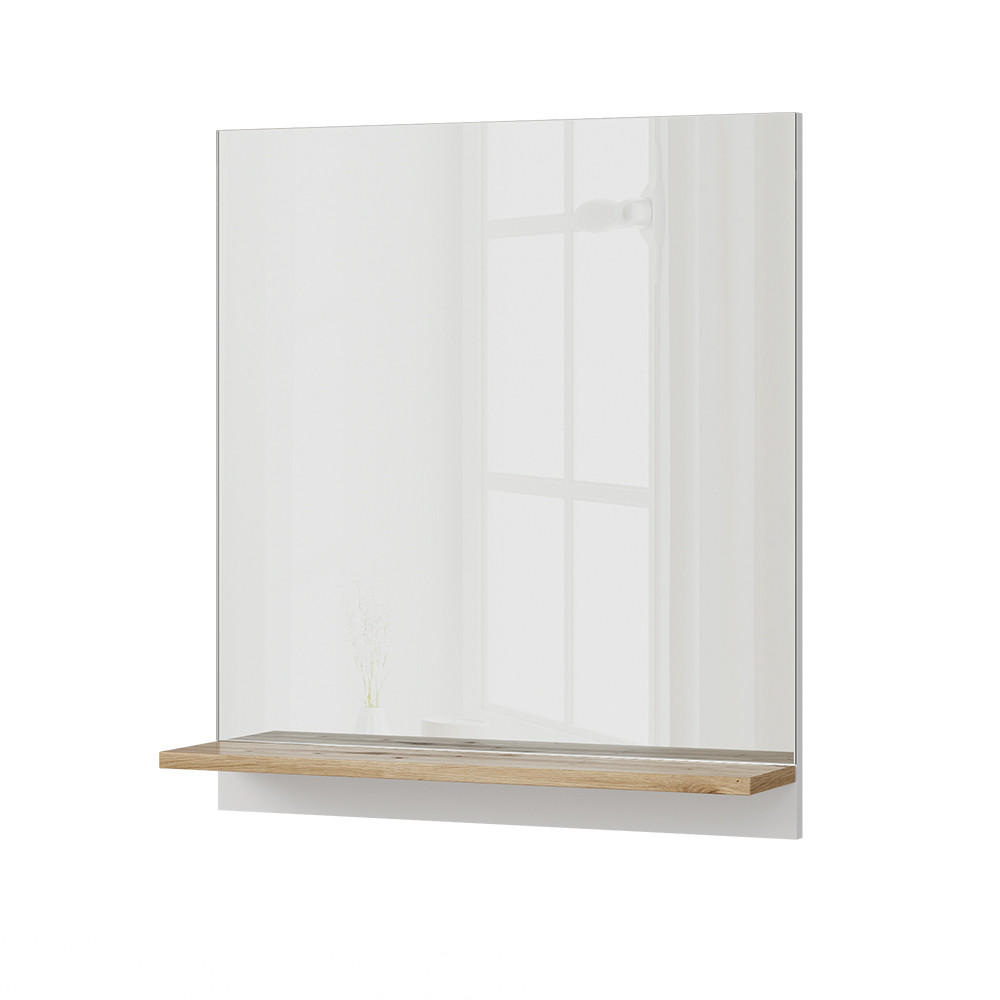 BADSPIEGEL Marelle Weiß 60 x 67 cm mit Regal - Weiß, Holzwerkstoff (60/67/14cm) - Vicco