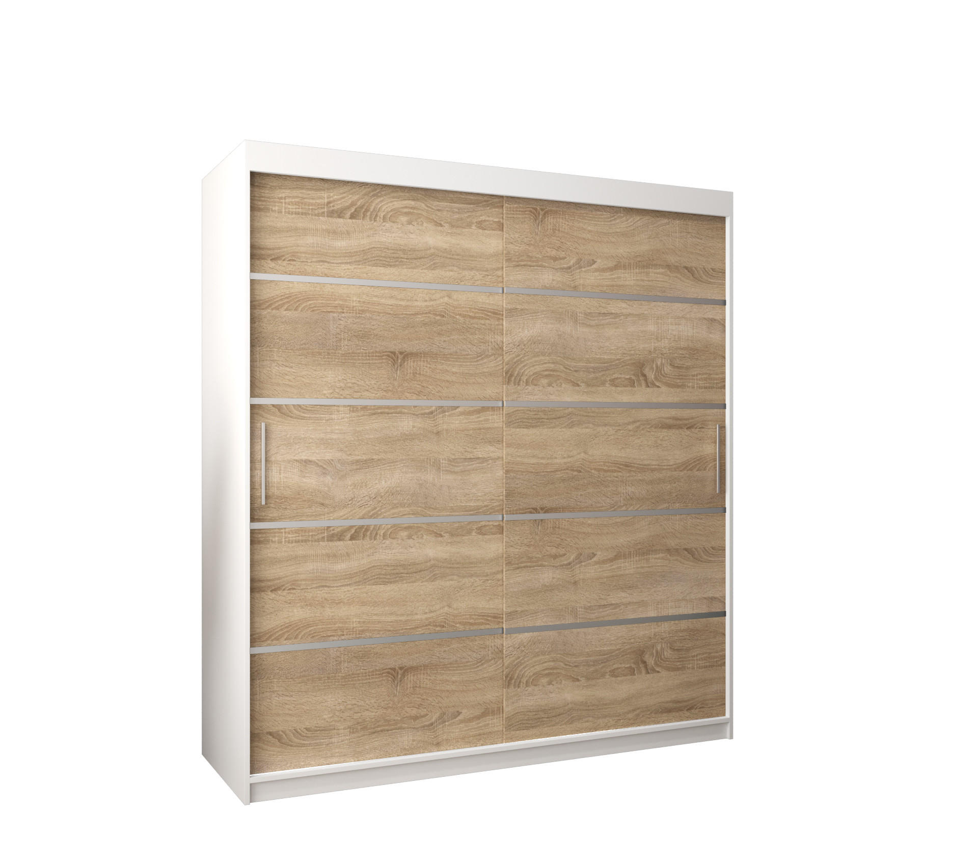 SCHWEBETÜRENSCHRANK 200/180/62 2-türig - Silberfarben/Weiß, Holz/Kunststoff (180/200/62cm) - MÖBEL KRYSPOL